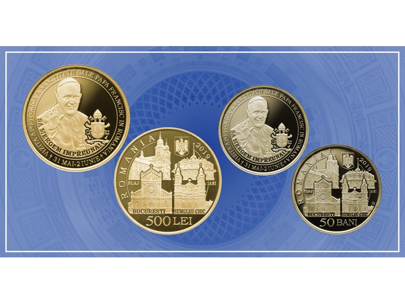 BNR: moneda aniversara cu tema Vizita Apostolica a Sanctitatii Sale Papa Francisc in Romania