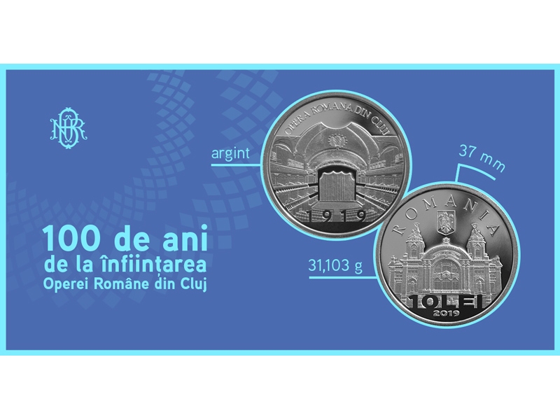 Moneda de argint cu tema 100 de ani de la infiintarea Operei Romane din Cluj
